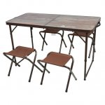 Ozark Trail Durable Steel and Aluminum Table and Stools,Open Dims 19.29" x 24.6",Brown