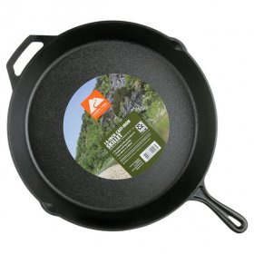 Ozark Trail Pre-seasoned 15" Cast Iron Skillet with Handle and Lips
