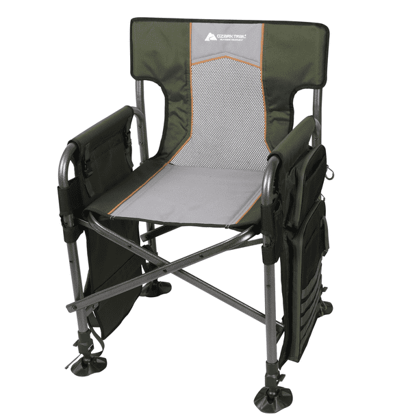 Ozark Trail Fishing Steel Director\'s Chair with Rod Holder,Green