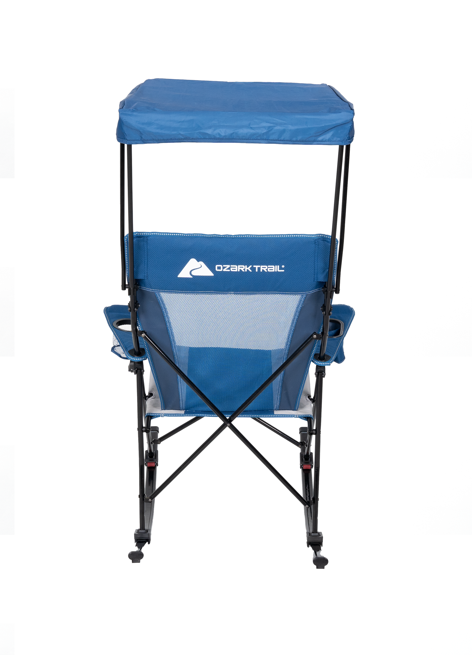 Ozark Trail Mesh Tension Rocking Camp Chair with Canopy,Blue and Grey,Detachable Rockers,Adult